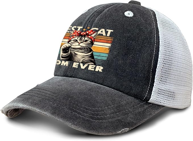 Cat Mom Proud, Cat Lover Mom Ripped Hole Paw Design hat Outdoor Cap for Grandpa