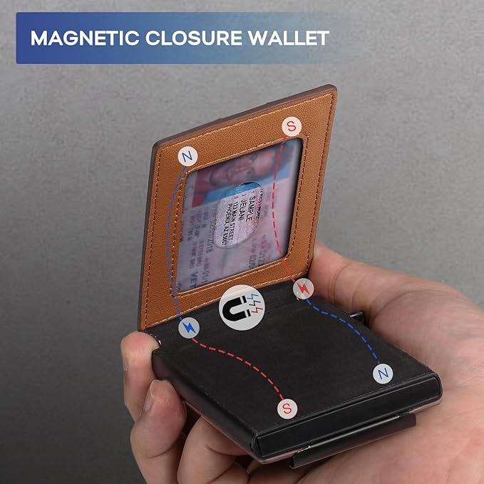 Zitahli Wallet for Men, Pop Up Metal Wallet with Money Clip & ID Window, RFID Blocking Credit Card Holder, Bifold Card Wallet Holds 8+ Cards Plus Cash Idea Gifts for Men