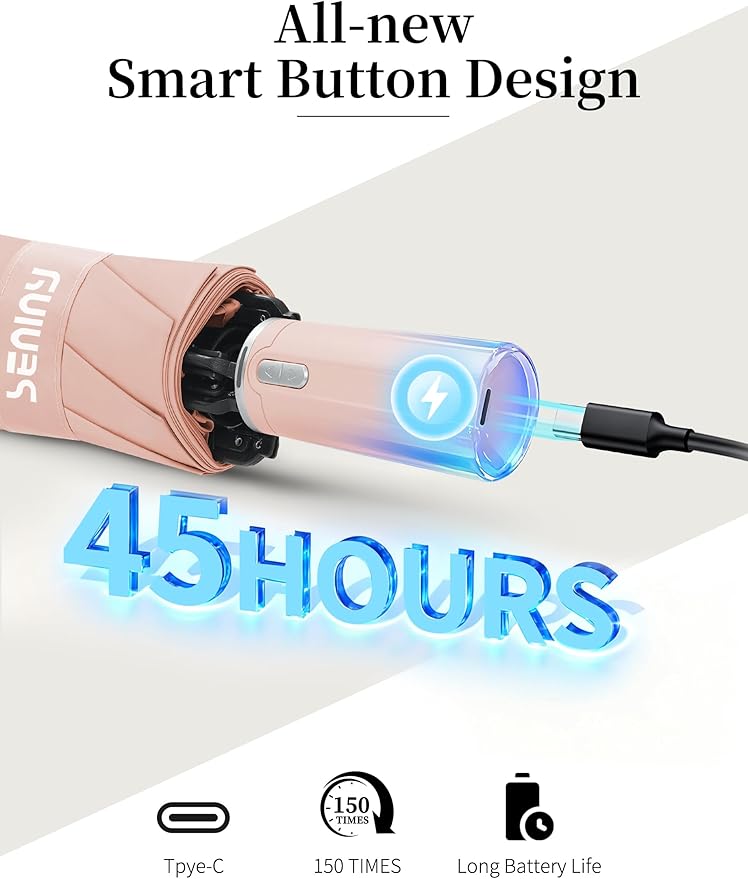 Seniny Electric Travel Umbrella with Intelligent Open Close, Rechargeable Umbrellas for Rain Windproof, Automatic Portable & Compact Umbrella with Reflective Stripe