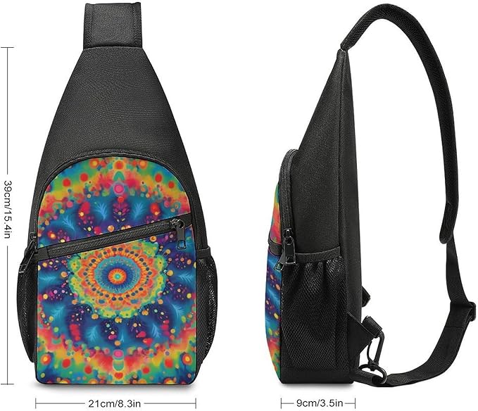 SWEET TANG Women's Cool Chest Bag Gym Sack Fashion Sling Shoulder Backpack Outdoor Sports Daypack Tie Dye Classic Mandala Kaleidoscope, Multipurpose Adjustable Bag Small Camera Case for Daily Use