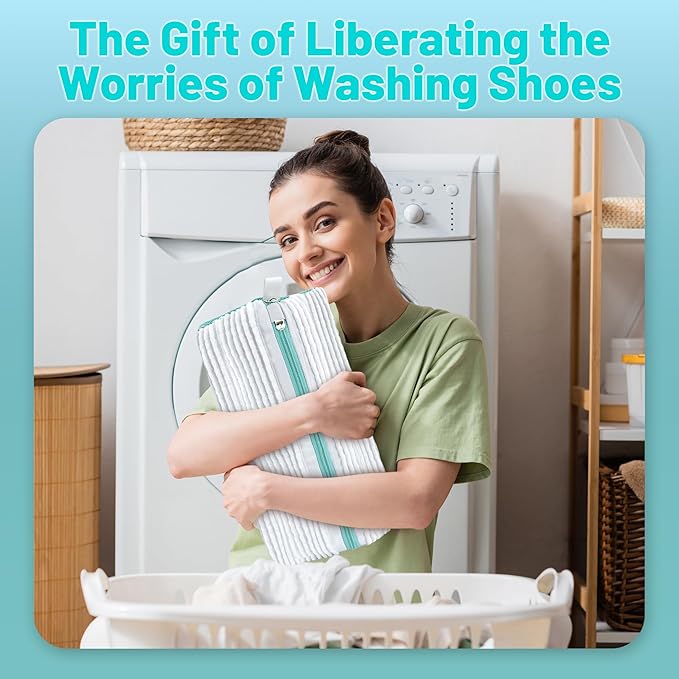 XXL Shoe Washing Machine Bag, Laundry Shoe Bag for Washer and Dryer, Laundry Shoe Bag Protect Sneaker, Running Shoes, Bras, Delicates and Toys, Includes 2 Shoes (White 2 Pack)