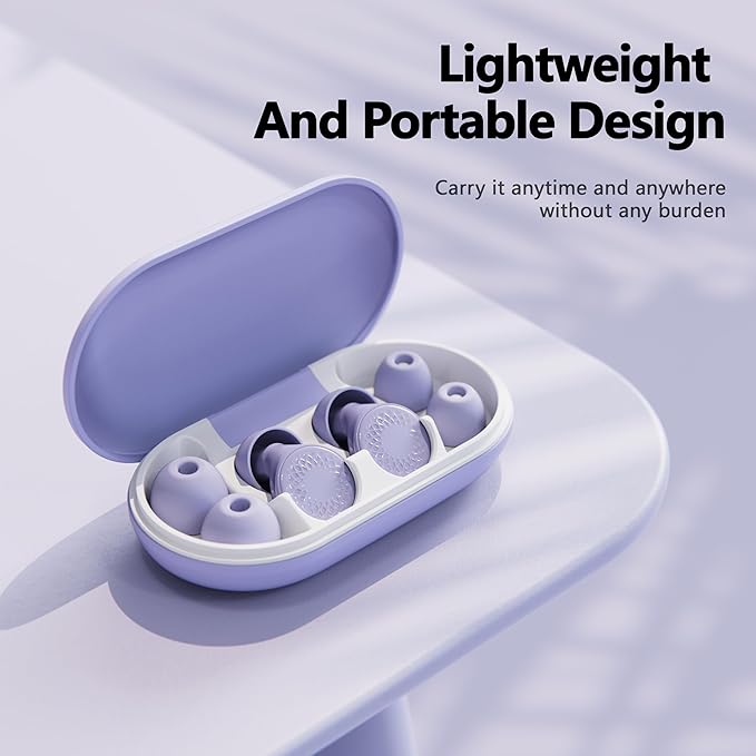 Ear Plugs for Sleeping Noise Cancelling, 45dB for Noise Reduction, Noise-Reducing Earplugs for Sleeping, Concerts, Shooting, Silicone Hearing Protection Earbuds with 8 Eartips (Purple, One Size)