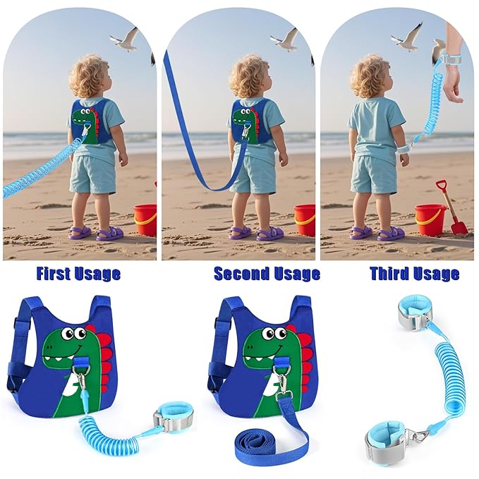 Toddler Leash-Baby Walking Safty Harness and Child Anti Lost Wrist Link for Girls/Boys Travel (Blue+Green)