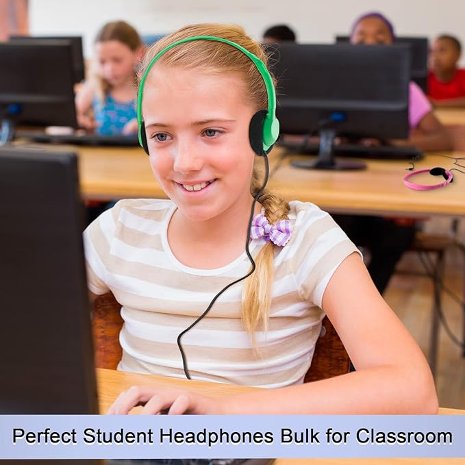 Yunsailing 30 Pack Bulk Headphones Set Over Ear Headphones with Adjustable Headband 3.5mm Plug Headsets Earphones for Learning Program, Computer Lab, Library, Testing & Multimedia Use (Multicolor)