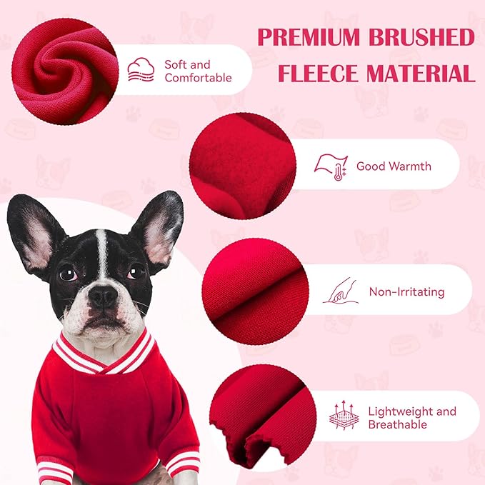 Dog Sweaters for Small Dogs, Brushed Fleece Dog Sweater Baseball Jacket Pet Clothes Soft Warm Sweatshirt Puppy Sweater Boy Girl Pet(Red-S)