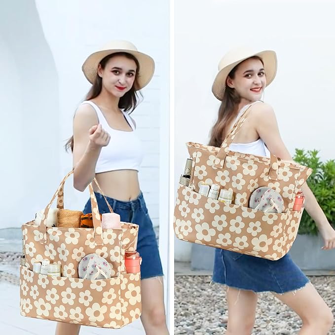 Beach Pool Bags Tote for Women Ladies Large Gym Tote Carry On Bag With Wet Compartment for Weekender Travel Waterproof