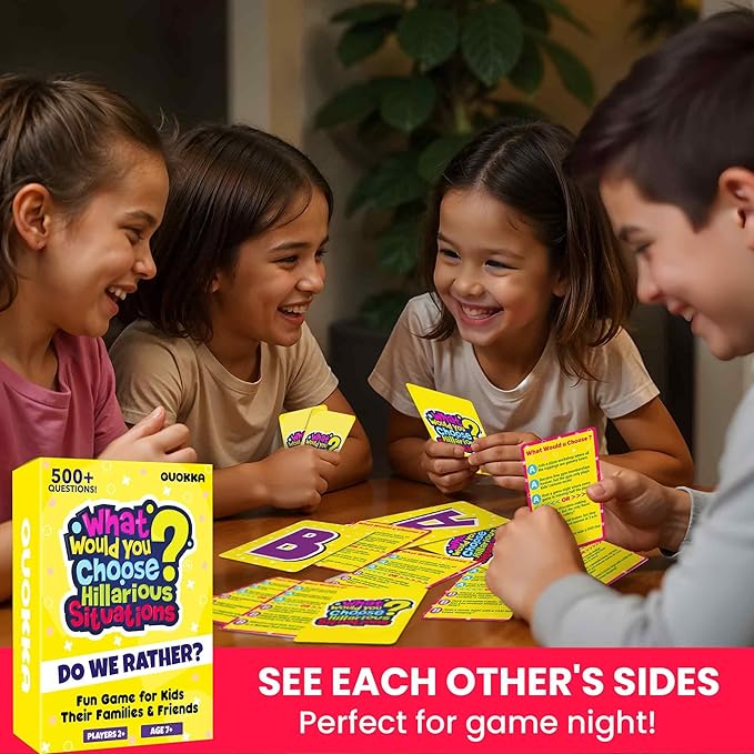 QUOKKA 4-Pack Card Game| 2000+ Hilarious Questions| Funny Family & Party Board Games for Kids, Teens, Adults - Travel, Pop Culture, Daily Life & Situations | What Would You Choose Challenges Ages 8+