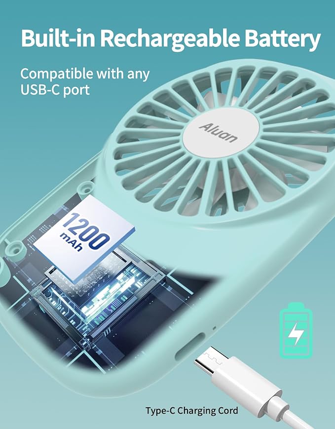 Aluan Handheld Mini Fan Powerful Small Personal Portable Speed Adjustable USB Rechargeable Eyelash Fan for Kids Girls Boys Woman Man Home Office Outdoor Travel, Blue