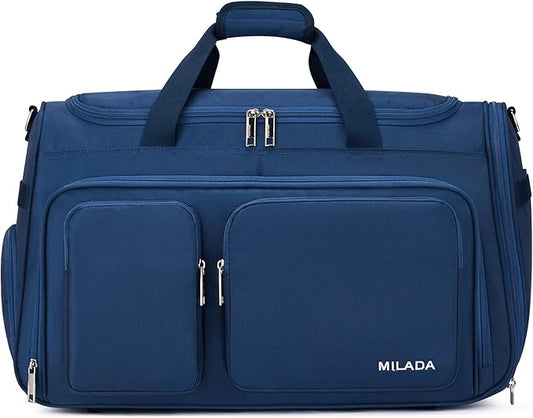 MILADA Carry On Luggage Bags for Travel Large Foldable Duffle Bag for Travel Lightweight Personal Bags for Airplanes Weekend Overnight Bags for Women Mens Travel Bag, Blue