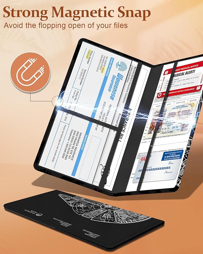 Slohif Car Registration and Insurance Card Holder with Magnetic Shut - Vehicle Glove Box Organizer Women Leather Automobile License Holders Coasters Auto Accessories Case for Document,Airship