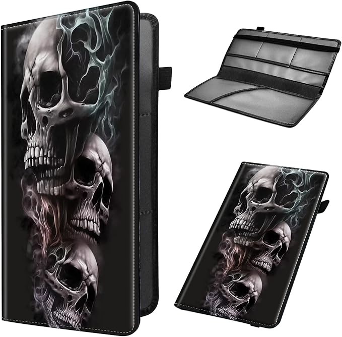 Car Registration and Insurance Holder, Leather Car Glove Box Organizer, Cool Car Accessories for ID, Driver's License Cards & Essential Document,business cards,Men&Women,Skull/Black