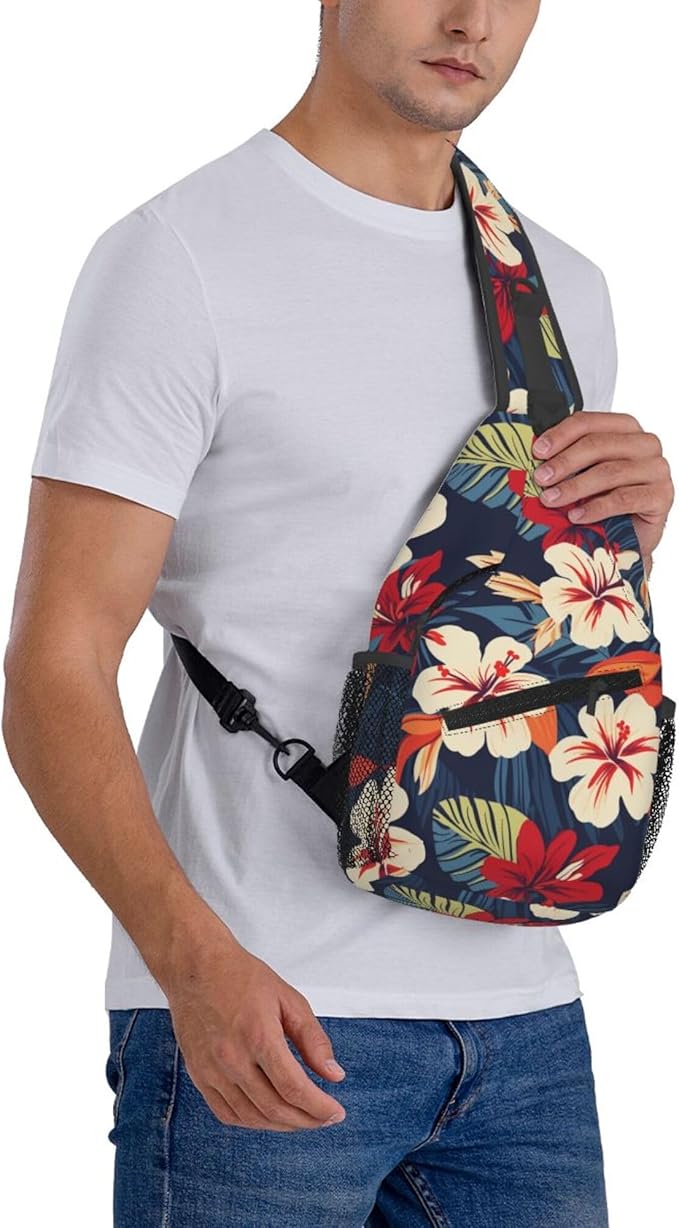 Hawaii Tropical Palm Sling Backpack Crossbody Bag Casual Chest Bags Travel Hiking Daypack Shoulder Bag for Women Men