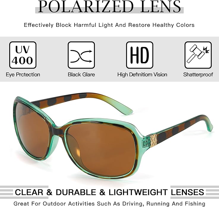 SIPHEW Polarized Sunglasses for Women | Vintage Square Sunglasses w UV400 Protection | Womens Wraparound Shade