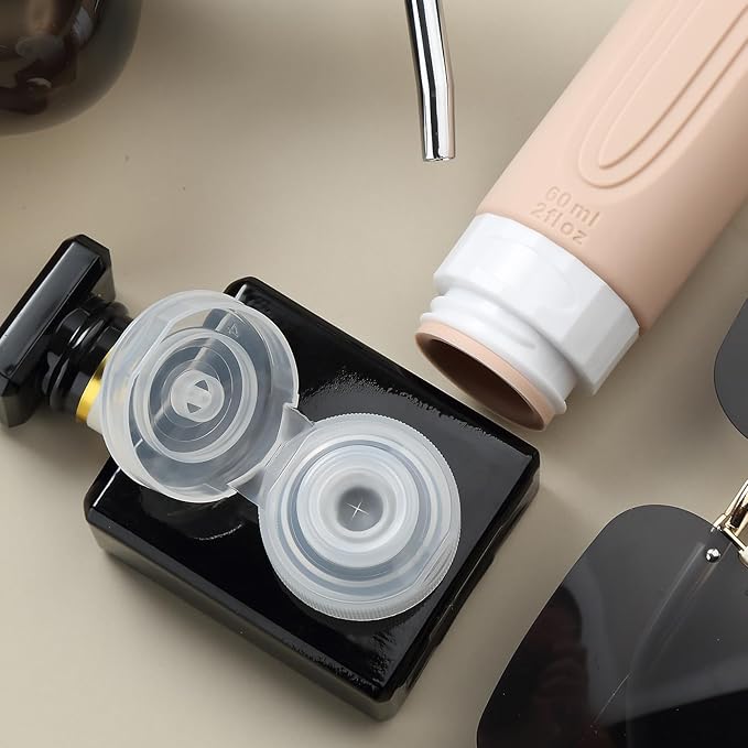 Travel Bottles for Toiletries, Tsa Approved 2oz Travel size Bottles, BPA Free Leak Proof Travels Toiletry Containers, Traveler Accessories with Toiletry Bag for Shampoo Liquid (4 Pack)