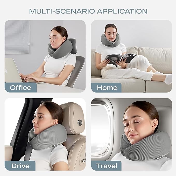 Skechers Men's Memory Foam Neck Pillow, Comfortable & Breathable Travel Pillow,Neck Pillow Airplane for Travel, Car Rides, Home, and Office Use, Ergonomic Design for Men and Women,Grey