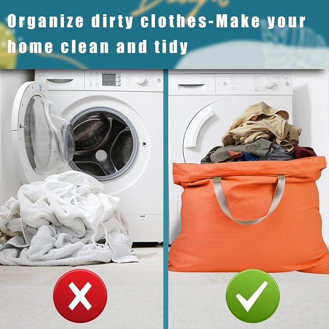 LOLOMLO Extra Large Canvas Laundry Bags with Handles & Drawstring Closure, Heavy Duty Tears Resistant Clothes Storage Travel Bags,25.5"x34",Orange