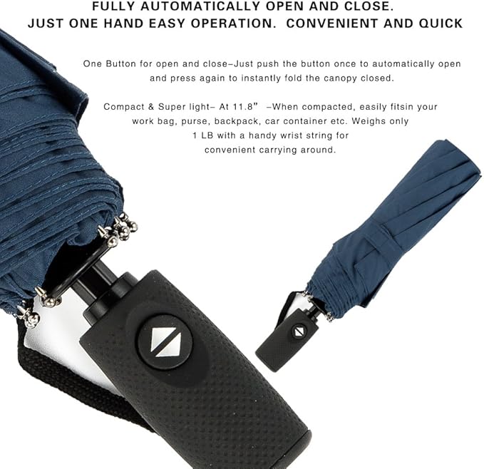 SIEPASA Windproof Travel Umbrella - Automatic Compact Folding Umbrella for Rain, Small Portable Windproof Umbrellas for Men Women and Teenagers (Navy Blue)