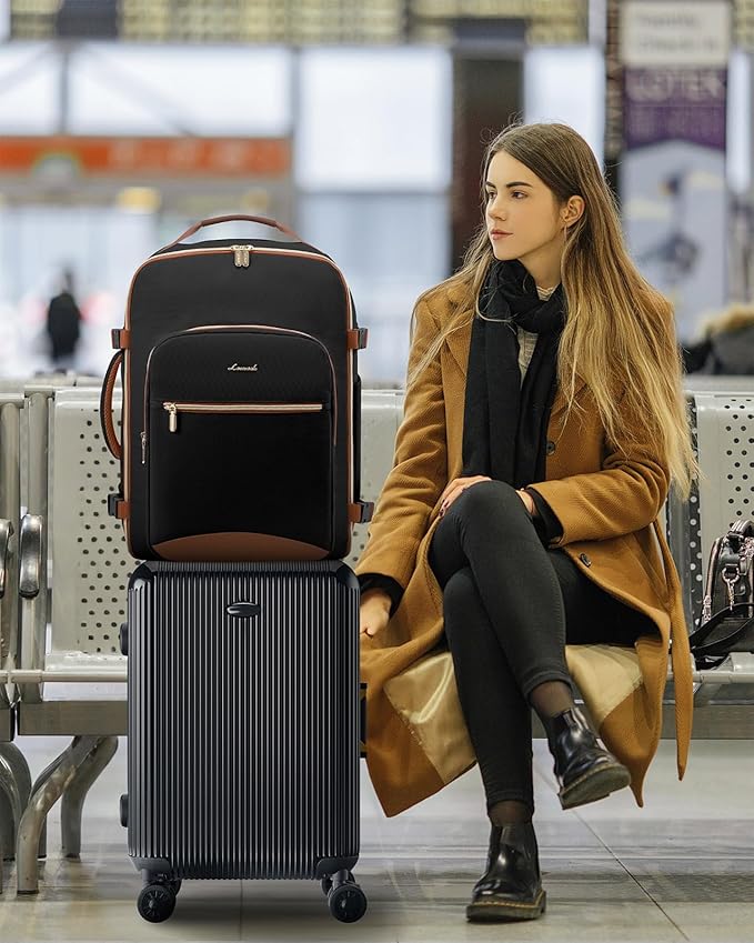 LOVEVOOK 50L Large Travel Backpack for Women Men Fits 17 Inch Laptop, Carry on Backpack for Traveling on Airplane, Personal Item Bag Airline Approved, Business Causal Weekender Backpack, Black-Brown