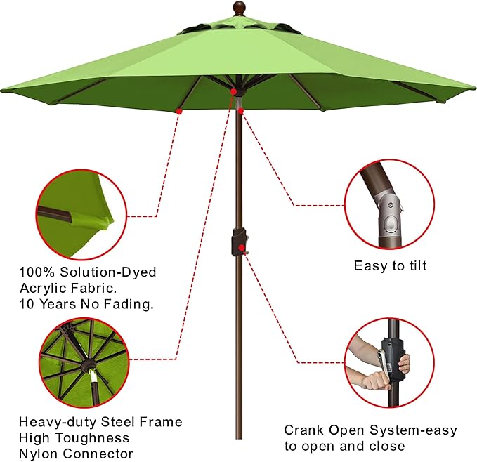EliteShade USA 10-Year-Non-Fading 9Ft Market Umbrella Patio Umbrella Outdoor Table Umbrella with Ventilation, Macaw Green