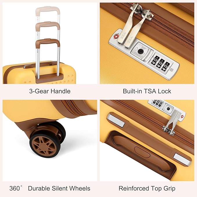 Kono Carry On Luggage 22x14x9 Airline Approved Lightweight Hardside Suitcase with Spinner Wheels & Built-in TSA Lock (Yellow, 20 Inch)