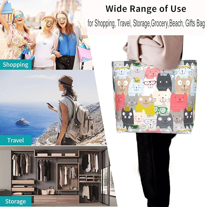 Large Tote Bag for Women Portable Beach Bag Reusable Grocery Bags Funny Gift Bag for Shopping Gym Travel