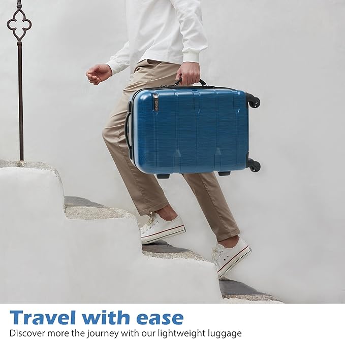 Coolife 3-Piece Luggage Set with Expandable 28-Inch Suitcase, PC+ABS Spinner (20/24/28 Inch, Caribbean Blue)