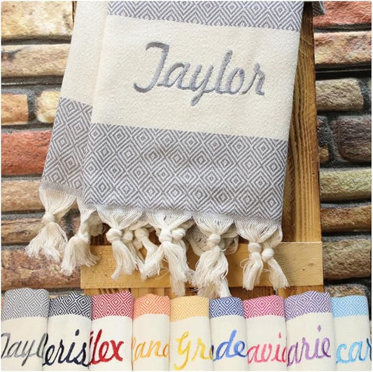 Personalized Beach Towel - 40x70, Bachelorette Beach Towel, Bridesmaid Gift, Wedding Gift, Home Decor - Grey