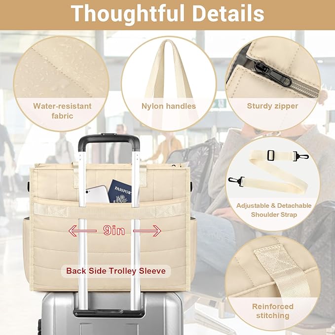 IBFUN Utility Tote Bag with 14/24 Pockets Zip Top Teacher Tote Bag for Teacher/Work Women