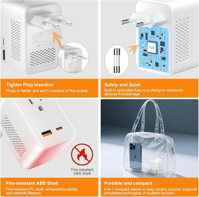 220 V to 110 V Voltage Converter, 20 W PD, Reduces 220 V to 120 V, U.S. to Europe Travel Converter for Over 80 Countries, Including Most European Countries, France, Germany, Italy and Australia