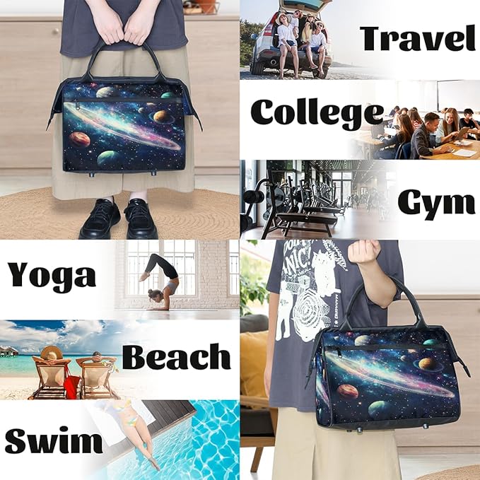 Large Travel Duffle Bag for Women Men,Waterproof Weekender Overnight Bag Carry on Tote Bags for Gym Sport Business Trip,Galaxy Planets Stars Duffel Bags