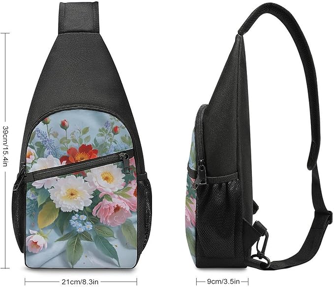 SWEET TANG Anti Theft Sling Chest Bag Shoulder Backpack Spring Rose Floral Design Vintage Chic Petals Crossbody Bags Gym Sack, Polyester Daypack Lightweight for Men Women Travel Gym Sport Hiking