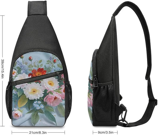 SWEET TANG Anti Theft Sling Chest Bag Shoulder Backpack Spring Rose Floral Design Vintage Chic Petals Crossbody Bags Gym Sack, Polyester Daypack Lightweight for Men Women Travel Gym Sport Hiking