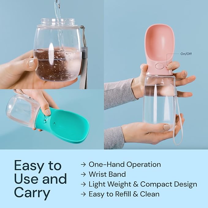 MalsiPree Dog Water Bowl Dispenser - 12 oz, Pink - One-Hand Operation & Dog Water Bottle Portable - Leak-Proof Lock & Travel Pet Bowl - BPA-Free Material & Pet Supplies
