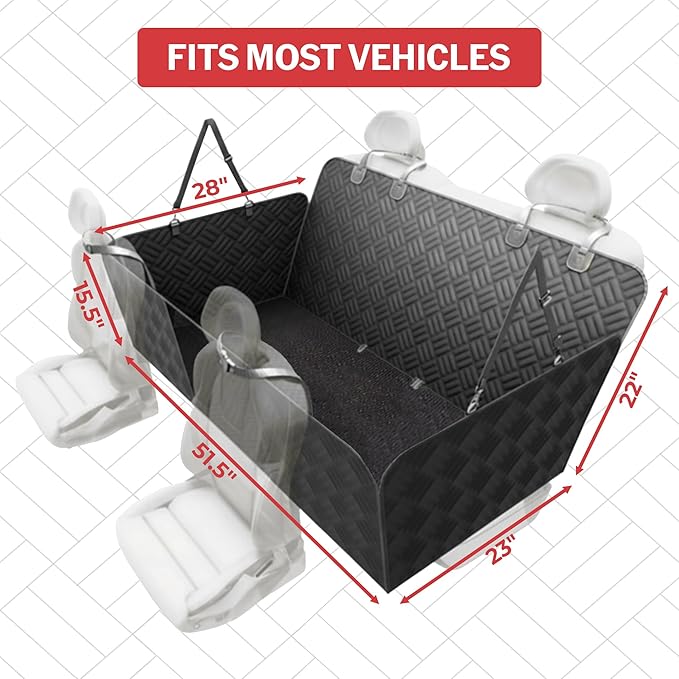 PetSuite Hard Bottom Dog Car Seat Cover for Back Seat – 300-lb Strength Pet Cover for Dogs with 40% Extra Space, Waterproof Nonslip Backseat Hammock for Cars & SUVs (Car or SUV)