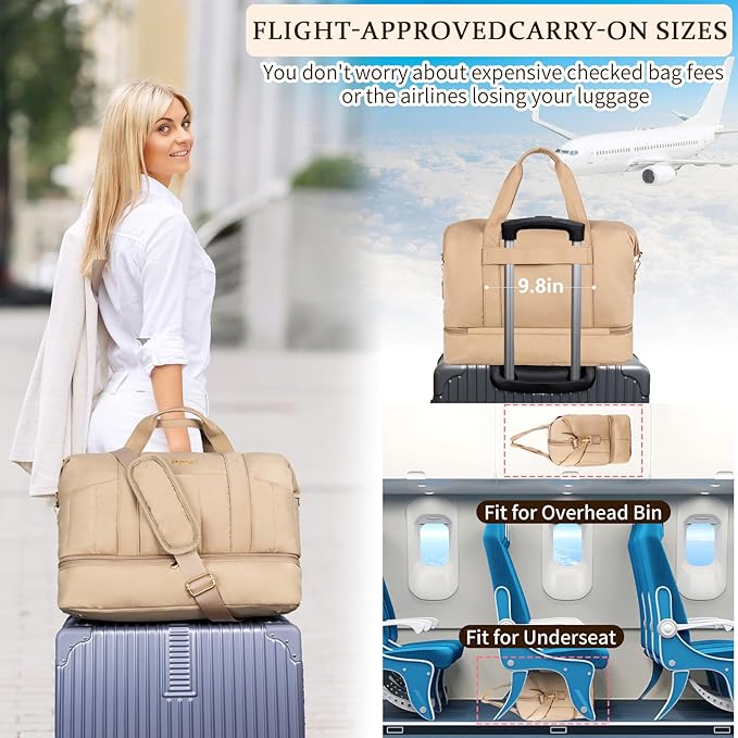 Weekender Bag, Large Travel Duffel Bag for Women, Carry on Overnight Bag with Shoe Compartment and Toiletry Bags