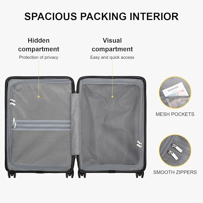 LEVEL8 Carry on Luggage Airline Approved with Spinner Wheels, Lightweight Luminous Textured Travel Bags for Women Men, Tsa Lock Cabin Suitcase, 20 Inch, Pickle Green