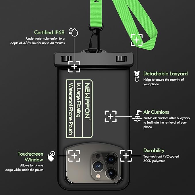 10.5" Large Floating Waterproof Phone Pouch - 2 Pack Float Clear Cell Holder Protector with Lanyard - Universal Floatable Water Proof Dry Bag for iPhone Samsung Galaxy for Beach Swimming Pool
