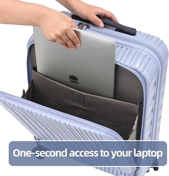 2 Pieces 20/29 Luggage Sets, 20 Inch Cabin Luggage with Front Pocket & 29 Inch Side Opening Suitcase, Ligthweight ABS+PC Hardshell, TSA Lock with HINOMOTO 360° Wheels, Lilac Purple