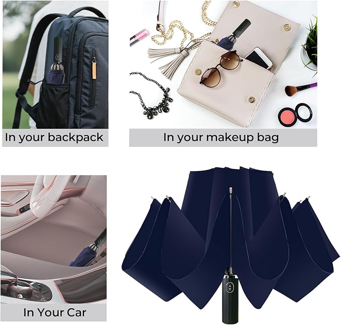 LLanxiry Compact Travel Umbrella, 44" Canopy, Automatic Open/Close Windproof Umbrella, 210T Pongee, 8-Rib Fiberglass, Travel Size Mini, Portable Rain/Sun Umbrellas UPF 50+ with Cover