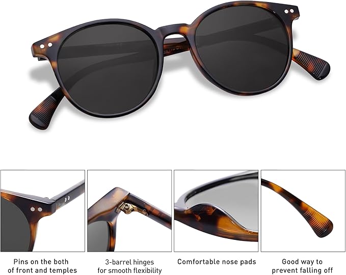 SOJOS Small Round Classic Polarized Sunglasses for Women Men Vintage Style UV400 Lens MAY SJ2113