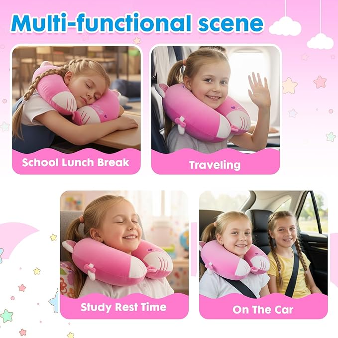Travel Neck Pillow for Kids Adult Cute Soft Plush Memory Foam Airplane Neck Pillow for Traveling Animal Flight Pillow Head Rest Neck Support for Cars Long Flights