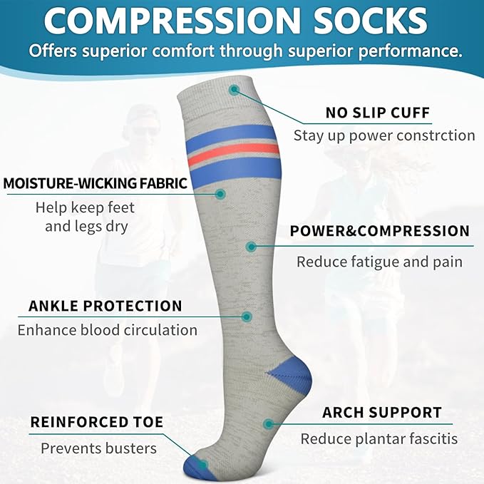 Bluemaple 6 Pack Copper Compression Socks for Women and Men Circulation-Best Support for Medical, Running,Nursing,Athletic
