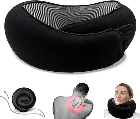 Outney™ Travel Pillow for Airplanes 2025 Veritable Chin Support Travel Neck Pillow 100% Pure Memory Foam Full Neck Surround Pillows for Traveling Flight Sleeping Portable Travel Essentials (Black)