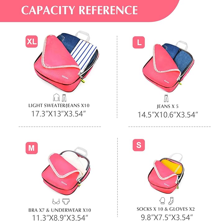 Gonex Compression Packing Cubes, 3pcs/4pcs Expandable Storage Travel Luggage Bags Organizers