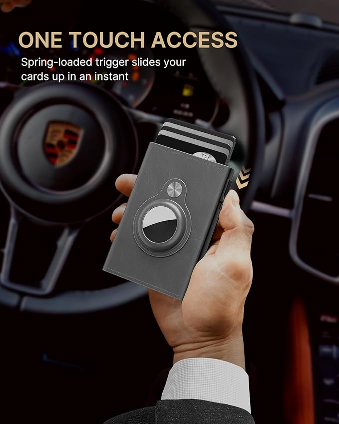 typecase Mens Wallet Card Holder for AirTag: Leather Smart Wallet for Men Compatible with Apple Air Tag, RFID Blocking, Slim, Minimalist - 14 Card Capacity | ID Window | Cash Slot (Grey)