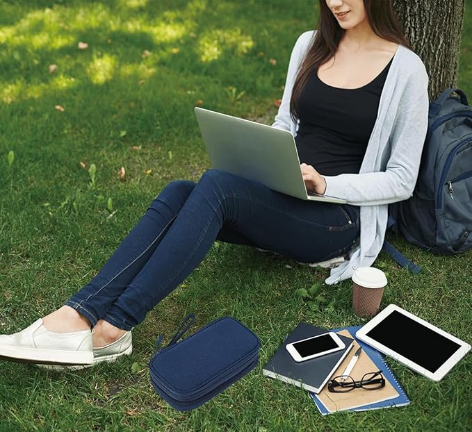Electronic Bag Travel Cable Accessories Bag Waterproof Double Layer Electronics Organizer Portable Storage Case for Cable, USB, Cord, Charger, Phone, Power Bank, Earphone (Navy Blue, Large)