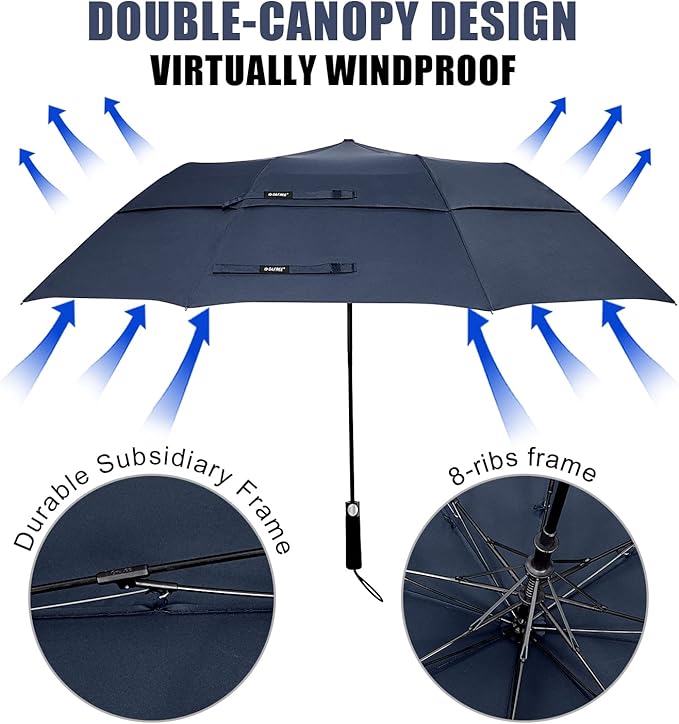 G4Free 62 Inch Portable Golf Umbrella Large Oversize Double Canopy Vented Windproof Waterproof Automatic Open Stick Umbrellas for Men and Women(Dark Blue)