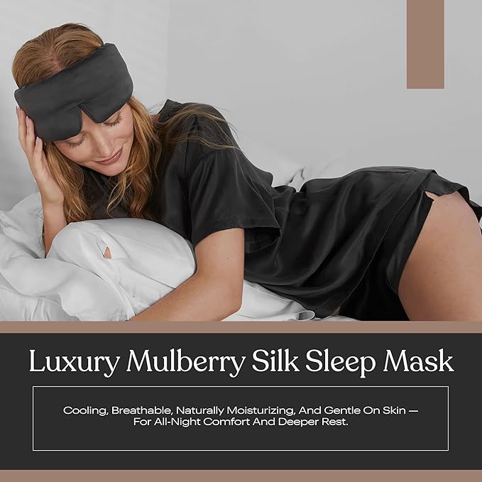 Lunya Sleep Mask with Box - Washable Silk Sleeping Mask and Headband for Beauty Routines - Thermoregulating Comfort for Restful Nights - Silk Eye Mask for Women - Large - Meditative Grey