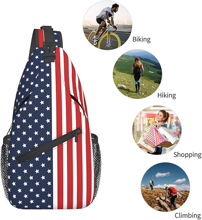QFXUYNG USA Flag Adult Sling Bag Unisex Chest Bags Crossbody Backpack Casual Daypacks Shoulder Bag for Women Men Cycling Hiking Travel