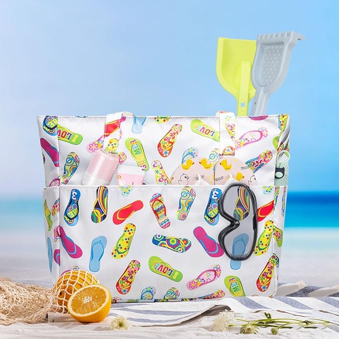 KABAQOO Extra Large Beach Bag Waterproof Sandproof Women Beach Tote with Zipper & Wet Compartment for Pool Gym Grocery Travel